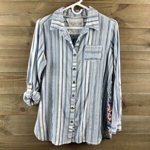 Kyla Seo X Athleta Womens Shirt Medallion Back Button Up Striped Boho Small